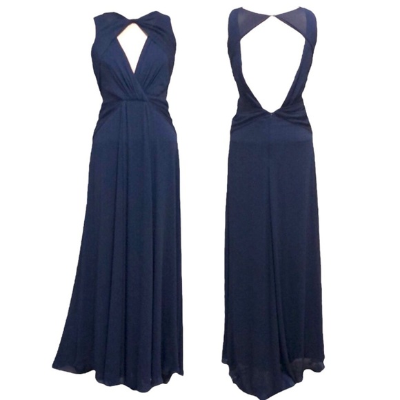 Badgley Mischka Dresses & Skirts - Badgley Mischka Petunia Dress Size 2 Navy Blue Twist Cut Out Open Back Gown